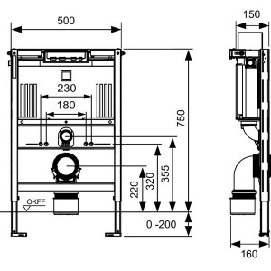TECEprofil unitazo modulis su Uni 750 vandens bakeliu, montavimo aukštis 750 mm