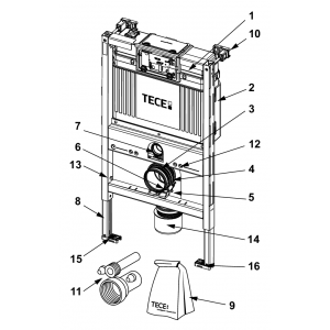 Atsarginės dalys: 9300001 – TECEprofil unitazo modulis su Uni vandens bakeliu, montavimo aukštis 820 mm