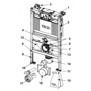 Atsarginės dalys: 9300080 – TECEprofil unitazo modulis su Uni vandens bakeliu, skirtas pajungti unitazams su bidė funkcija
