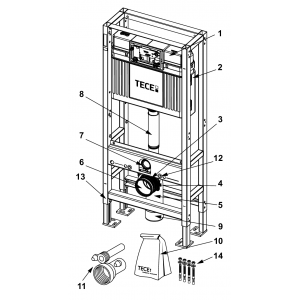 Atsarginės dalys: 9300093 – TECEconstruct modulis su keturiomis tvirtinimo kojomis ir Uni bakeliu, montavimo aukštis 1120 mm
