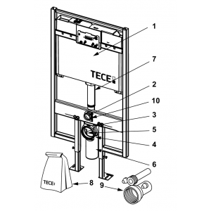 Atsarginės dalys: 9300040 – TECEconstruct unitazo modulis su Octa vandens bakeliu, 8 cm, montavimo aukštis 1200 mm