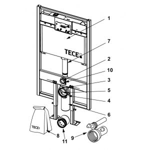 Atsarginės dalys: 9300065 – TECEconstruct unitazo modulis su Octa vandens bakeliu, 8 cm, montavimo aukštis 1200 mm