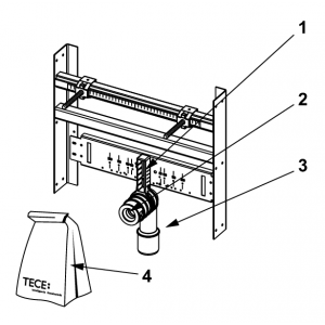 Atsarginės dalys: 9510003 – TECE praustuvo pajungimo modulis skirtas montuoti metalinėse ar medinėse karkasinėse sienose