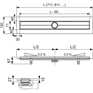 TECEdrainline nerūdijančio plieno dušo latakas, su Seal System sandarinimo juosta, padengtas spalva, Balta matinė