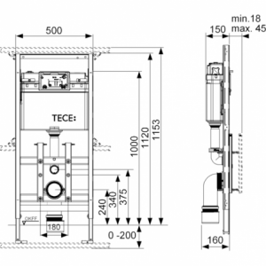 TECElux 100 Potinklinis WC modulis (h-1120 mm)