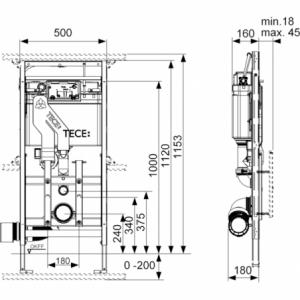 TECElux 400 potinklinis WC modulis (h-1120 mm)